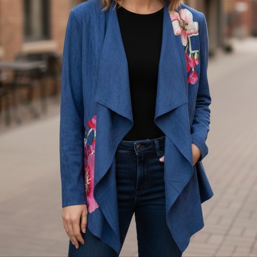 Women's Blue Embroidered Jacket